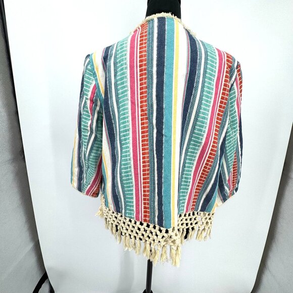 Multiples Striped Cotton Jacket Womens PL Patchwork Crochet Hem Wood Buttons - Picture 7 of 8